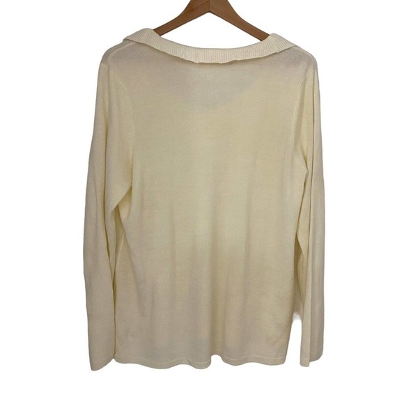 Women's Off White Sweater XL Vintage Blair Boutique Cottagecore Ruffle V- Neck - Picture 2 of 9
